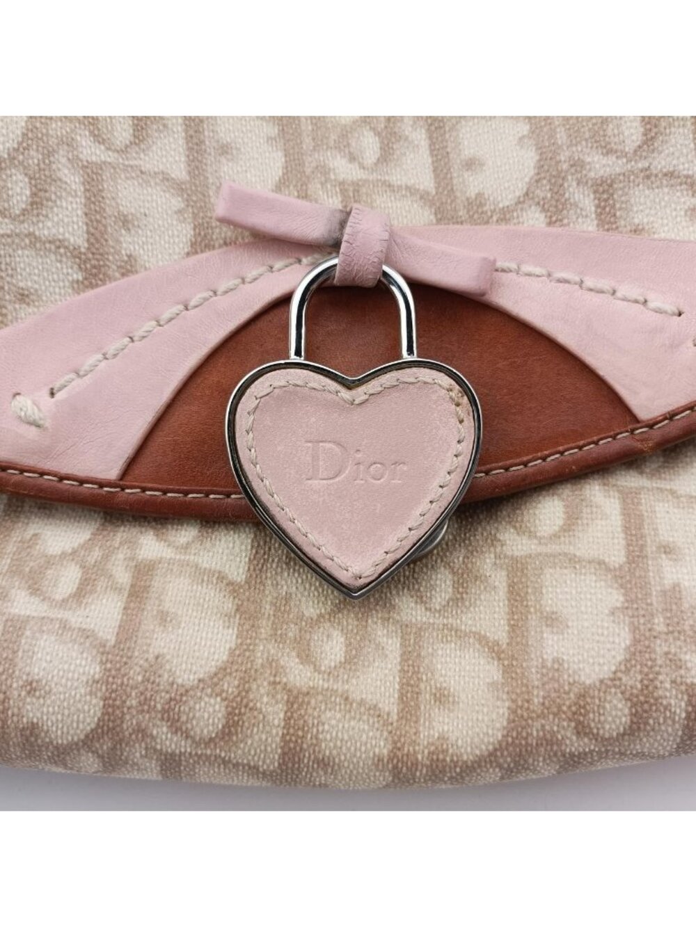 ★SOLD★ Dior Romantic Heart Trotter Beige Brown Pink Canvas Xleather Messenger - Picture 12 of 15